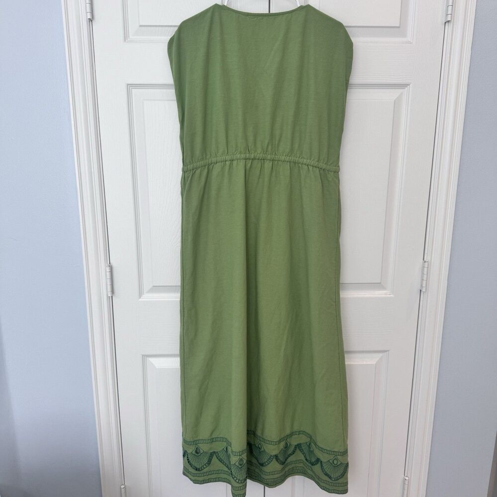 Soft Surroundings Ellison Linen Blend Green Embroidered Maxi Dress Women's L - Picture 6 of 7